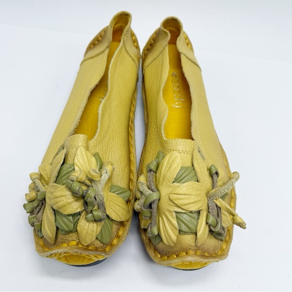 Socofy Yellow Flower Handcrafted Leather Slip On Loafers Shoes 9.5 - Picture 2 of 9